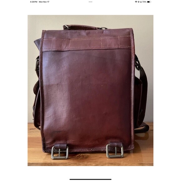 Genuine Leather Mens Large Brown Converter Backpack/Satchel Laptop Briefcase VTG - Picture 4 of 11